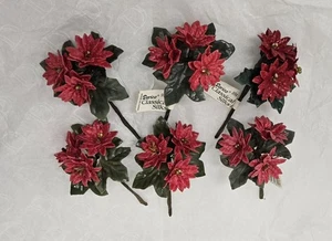 Vintage Darice klassische Seide Mini Weihnachten Weihnachtsstern 6 Plektren 3-1" Blumen EA - Bild 1 von 9