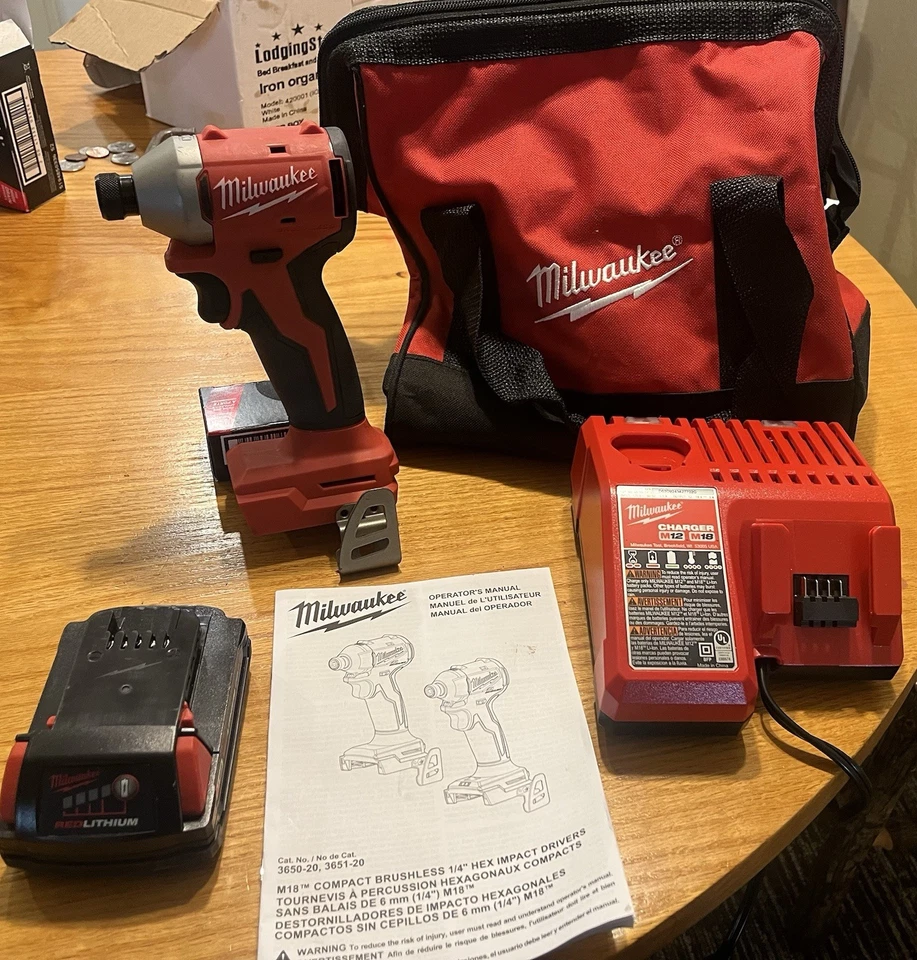 Milwaukee 3650-21P M18 Compact Cordless Brushless 1/4" Hex Impact Driver Kit - Image 1 of 1