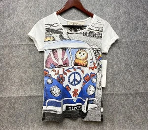 Women’s Mirror Tee T Shirt Top SMALL Lil Furry Friends Owl Badger 100% Cotton - Picture 1 of 6