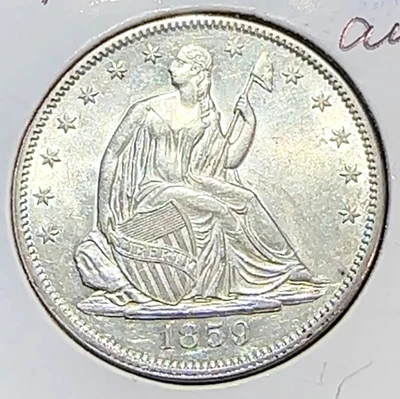 1859 Liberty Seated Half Dollar Nice White Very Choice AU+ CHRC - Image 1 of 2