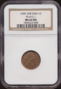 1909 VDB DDO Lincoln Cent FS - 012.1 NGC MS 62 BN - Picture 1 of 2