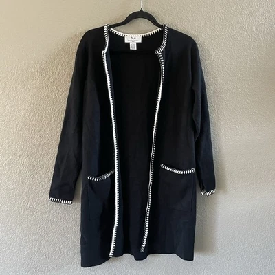 Cárdigan MAGASCHONI Mujer Pequeño Grande Negro Blanco Borde Longline Blazer Abierto Foto 1 de 4