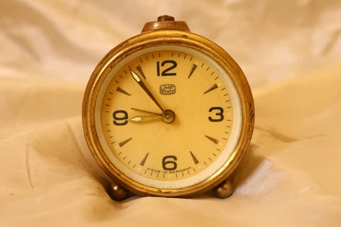 Vintage UMF Ruhla Alarm Clock, Made In Germany, Mechanical Golden Alarm Clock Cover