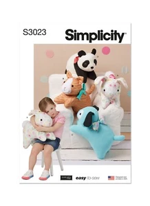 SIMPLICITY 3023 PLUSH PETS STUFFED TOYS Sewing Pattern BUNNY CAT DOG PANDA - Picture 1 of 7