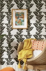 Opalhouse Botanical Leaf Peel & Stick Wallpaper Black White One Roll - Picture 1 of 3