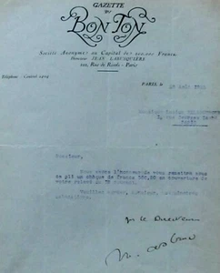 Gazette du Bon Ton courrier lettre datés du 28 aout 1923 de Mr ASTRUC directeur - Imagen 1 de 6