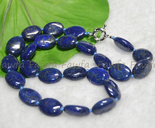 VETEMENTS Collana perle ovali 13x18mm pietra preziosa lapislazzuli blu egiziano naturale 18"