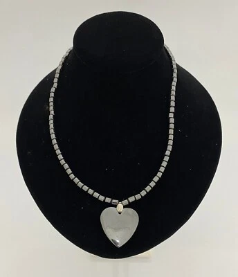 Natural Hematite Necklace w/ Pendant 18" LARGE HEART - Image 1 of 3