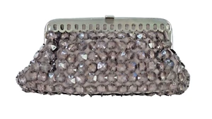 Accessorize Purse Clutch Bag Crystals Embellished Grey Velvet Kiss Lock Prom - Picture 1 of 18