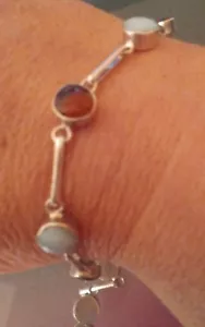 LARIMAR STEINE & BERNSTEIN SILBER 925 TENNIS ARMBAND 7,5" NEU OHNE ETIKETT - Bild 1 von 5