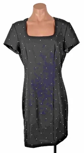 Vintage 80s 90s Pearl Sheath Pencil Dress Polka Dot LBD Career Scoop Neck sz 8 - Picture 1 of 11