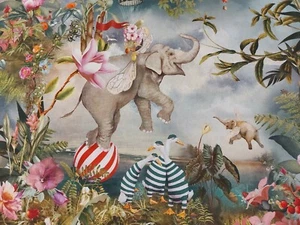 Fantasy Jumbo Elefant Baumwolle Polstervorhänge weicher Möbelstoff - Bild 1 von 8