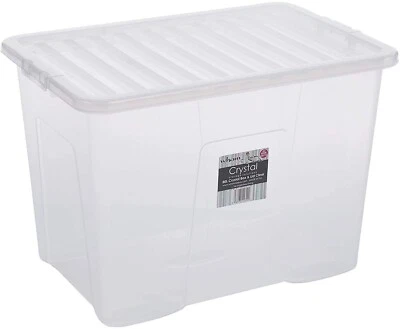 80 Litres CLEAR PLASTIC Large Storage Box With Lids Strong Storage Containers - Image 1 of 4