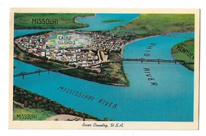 Postcard Birds-Eye View Of Cairo, Illinois Confluence Ohio And Miss. River - Picture 1 of 2
