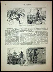 1881 Agitazione di terra in Irlanda epoca vittoriana incisioni di burattinai - Foto 1 di 4