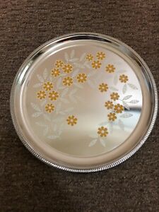 Vintage Argosy Tea Tray Platter Silver 12" diameter with floral arrangement VGC