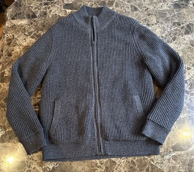 LL Bean Sweater Knit Cardigan Full Zip Gray Cotton Fleece Lined Men's EUC Sz M!! - Image 1 of 4