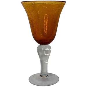 ARTLAND AMBER IRIS Bubbles Wine Goblets Glass 8 1/4” Hand Blown Beautiful - Picture 1 of 8