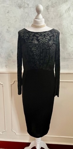 UNDERCOVER NUOVO + ETICHETTE MONSOON Secret abito nero velluto broccato Caoimhe schiena aperta 12 £79 00