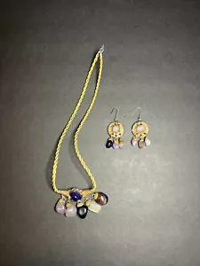 Handcrafted Matching Clay & Polished Purple Stone Cluster Necklace & Earring Set - Picture 1 of 5