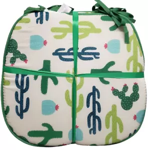 Set of 4 CHAIR PADS CUSHIONS with green ties,15" x 15", CACTUS FLOWERS # 1, BH - Picture 1 of 16