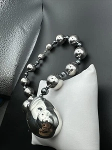 Mignon Faget Large Snail Necklace Hematite & Sterling Bead Accents 16” Length - Picture 1 of 4