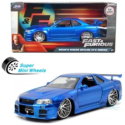 Jada 1:24 Fast & Furious Brian’s 2002 Nissan GT-R R34 Blue - Diecast Car - Image 1 of 4