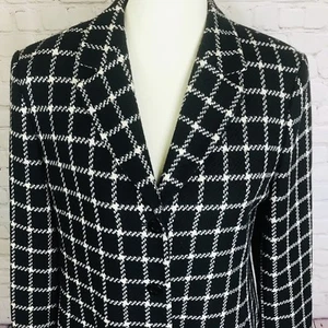 Talbots Women Wool Pea Coat Lined 3-button Black Ivory Windowpane Plaid Sz 8 L12 - Picture 1 of 10