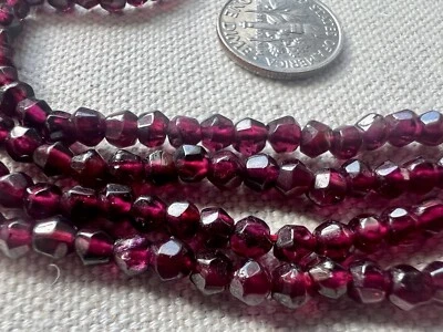 4 Strands Natural Red Garnet Faceted Smooth Nugget Beads Size 4mm Jewelry Making - Image 1 of 4