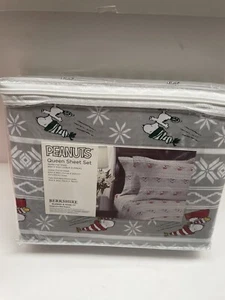 Berkshire Peanuts Christmas Size QUEEN SHEET SET Snoopy Ice Skating Sledding NEW - Picture 1 of 5