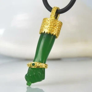 Gold Vermeil Sterling Mano Fico Figa Anhänger Geschnitzt Chalzedon Smaragd 4.22 - Bild 1 von 11