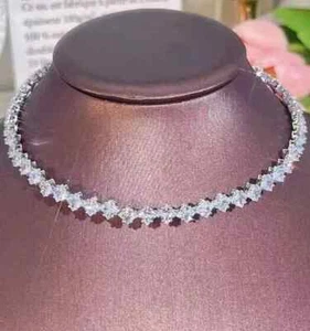 19 Ct Princess Cut Lab-Created Diamond Tennis Necklace 14K White Gold Plated 18" - Picture 1 of 3