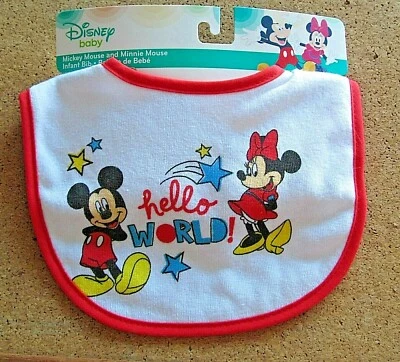 Baberos infantiles Mickey Mouse Minnie Mouse Disney ¡Hola mundo! Nuevo con etiquetas Foto 1 de 4