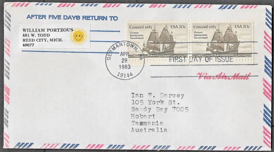 USA - 1983 "PORTEOUS" SAILING SHIPS FIRST DAY COVER - Image 1 of 1
