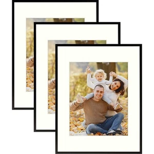 Set of 3 11x14 Aluminum Metal Picture Frame with Mat for 8x10 Photo Wall Display - Picture 1 of 8