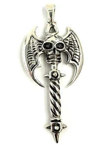 Sterling Silver Pendant Biker Heavy Metal Rocker Punk Sword Bold Edgy Demon Hell - Picture 1 of 7