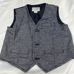 Jungen Kleid Weste dunkelblau Fischgrätmuster Knopfleiste formell Hochzeit Party Größe 2T - Bild 1 von 5