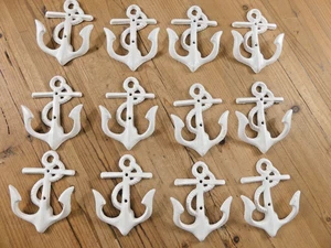 12 Cast Iron Anchor Coat Hooks Nautical Coat Hat Hook Anchors Distressed White - Picture 1 of 9