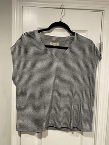 NWOT Madewell Size XL Linen Blend Relaxed V Neck T Shirt Blue Stripes Beachy - Picture 1 of 11