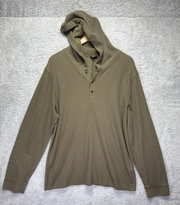 Vince Mens XL Waffle Knit Henley Hoodie Olive Green Grunge Preppy - Image 1 of 4