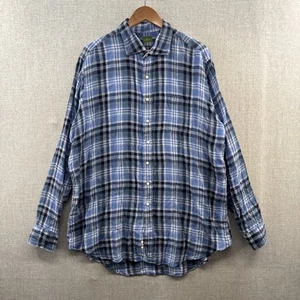 Sid Mashburn Linen Shirt Mens XL Blue Plaid Long Sleeve Button Up Pocket Adult - Picture 1 of 15