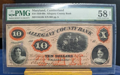 Maryland - Cumberland - $10 Allegany County Bank - 1861 - PMG 58 Ch Abt Unc - Image 1 of 3