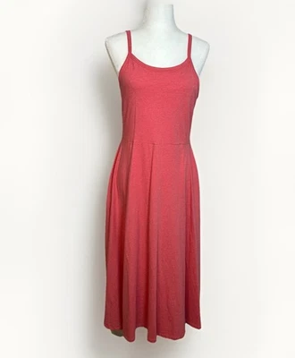 Pact Organic Cotton Fit & Flare Midi Dress NWT M Coral Minimalist Comfort Resort - image 1 of 4