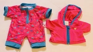 Tuta Build A Bear rosa e blu, felpa con cappuccio e cerniera cuori, stelle diademi fiori - Foto 1 di 8