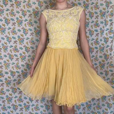 Vestido vintage años 50 Mr. Frank cuentas y gasa talla 2/4 Foto 1 de 4