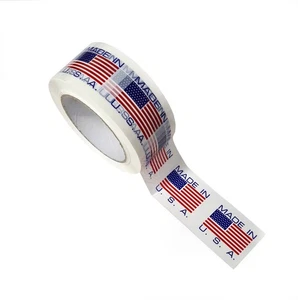 6 PCS Made in the USA Carton Sealing Tape, 2" x 110 yd, tape with USA Flag - Picture 1 of 2