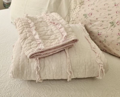 SIMPLY SHABBY CHIC DOBLE COLCHA CON VOLANTES ROSA PÁLIDO Y FUNDA DE ALMOHADA ESTÁNDAR Foto 1 de 4