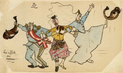Princess Helena & Prince Christian Drunken Dancing Cartoon Drawing 1890 ET Vieux - Image 1 of 3