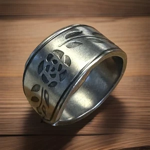 Vintage Retro Löffel Ring Edelstahl umfunktioniert Blumen Band Größe 10 - Bild 1 von 8