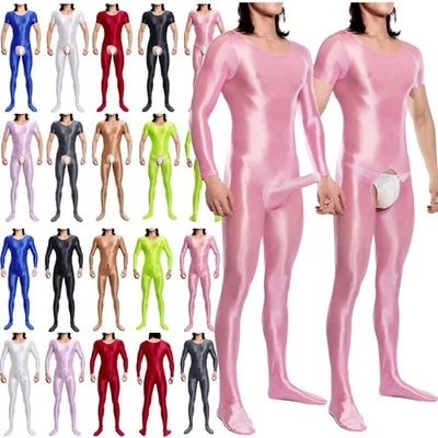 Men's Oil Shiny Full Bodysuit Jumpsuit Unitards Nightwear Bodystocking Underwear - Image 1 of 3